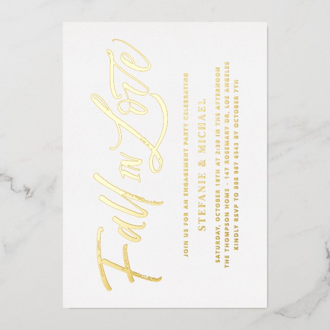 Fall In Love Lettering Gold Engagement Party Foil Invitation (Front)