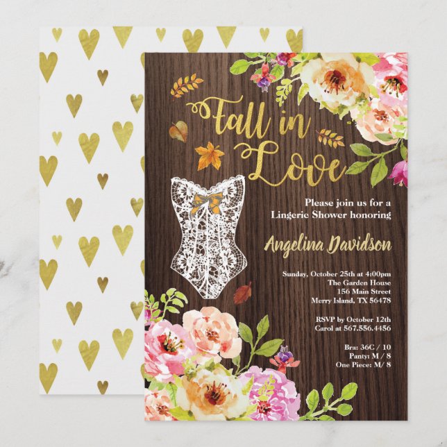 Fall in love lingerie shower invitation. Rustic Invitation (Front/Back)
