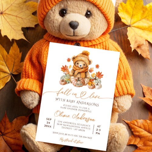 Fall in Love Little Teddy Bear Baby Shower Invitation