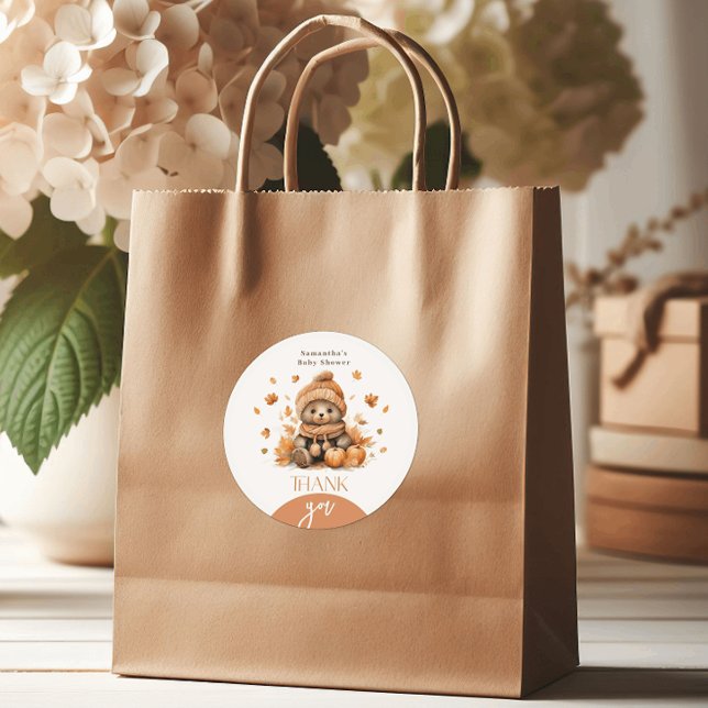 Fall In Love Little Teddy Bear Pumpkin Classic Round Sticker (Creator Uploaded)