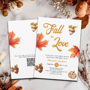 Fall in Love Maple Leaves Acorns Bridal Shower  Invitation