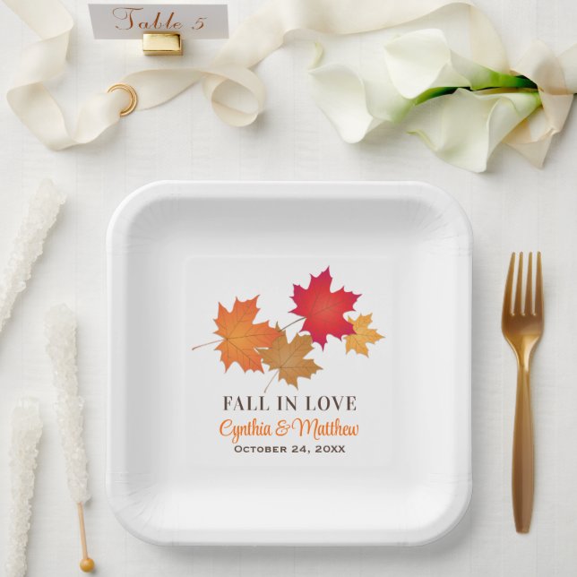 Fall in Love Maple Monogram Wedding Paper Plates (Wedding)