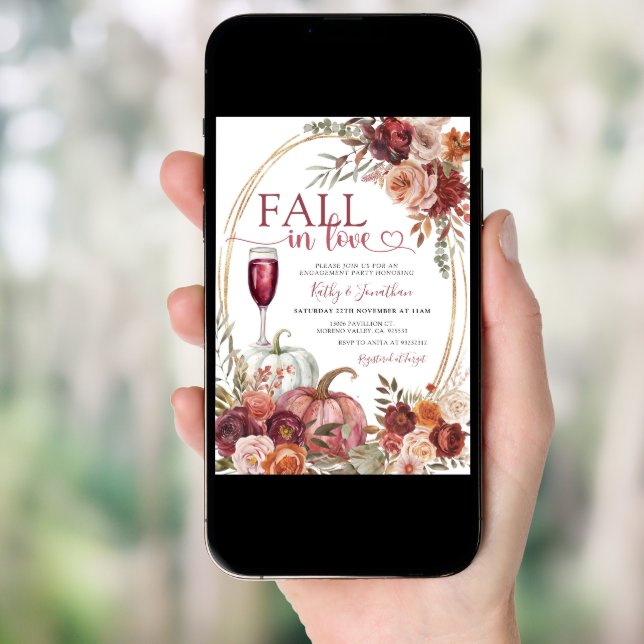 Fall In Love Marsala Floral Fall Engagement Party Invitation (Front Digital)