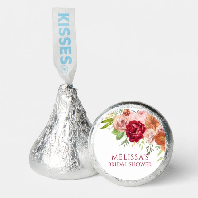 Fall in Love Marsala Flower Bridal Shower Hershey®'s Kisses® (Front)