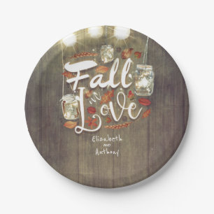 Fall in Love Mason Jar Lights Rustic Wedding Paper Plates
