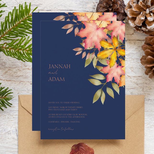 Fall in Love Minimal Navy Autumn Wedding Invitation (Creator Uploaded)
