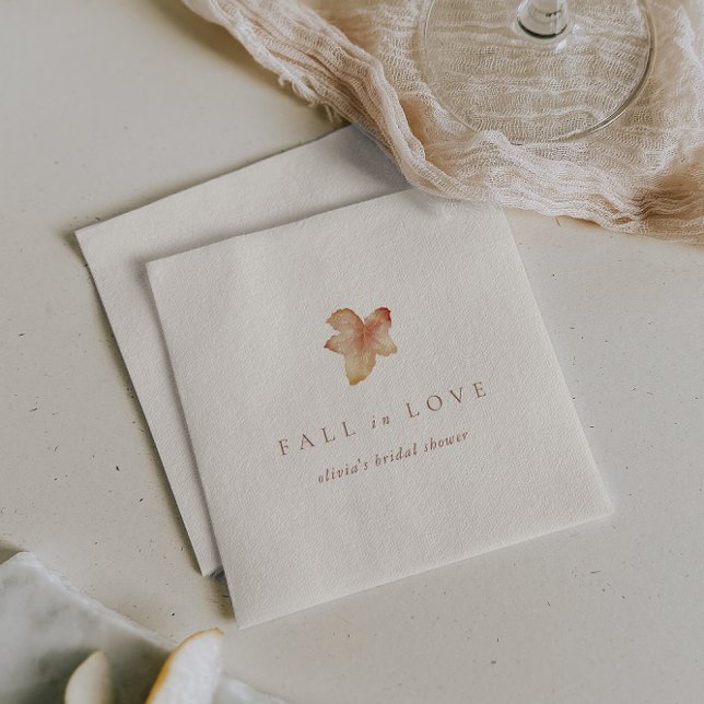 Fall in Love Minimalist Autumn Leaf Bridal Shower Napkins (Creator Uploaded)