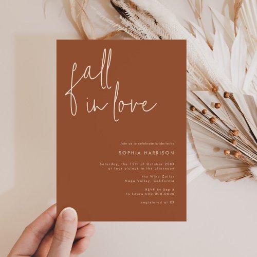 Fall in Love Minimalist Terracotta Bridal Shower Invitation