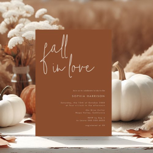 Fall in Love Minimalist Terracotta Bridal Shower Invitation