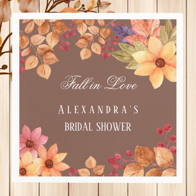 Fall in Love Mocha Autumn Bridal Shower Napkins (Creator Uploaded)