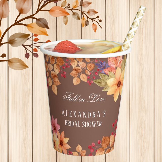 Fall in Love Mocha Autumn Bridal Shower Paper Cups (Creator Uploaded)