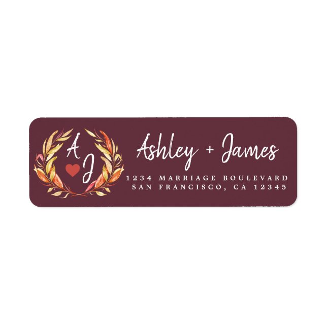 Fall in Love Monogram Wedding Return Address Label (Front)