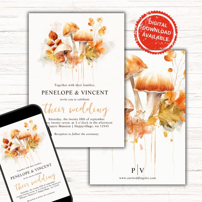 Fall in Love Mushrooms Wedding Invitation (Creator Uploaded)