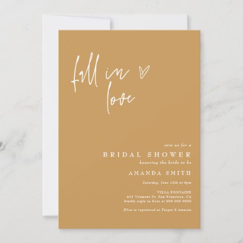 Fall In Love Mustard Minimalist Bridal Shower Invitation