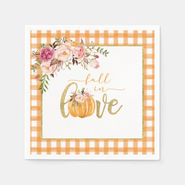Fall in Love Napkin - Orange Gingham (Front)