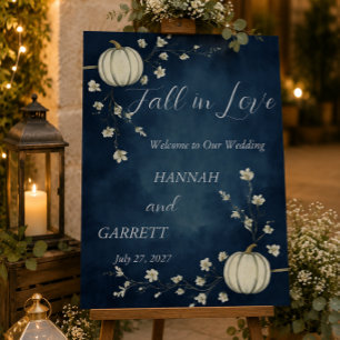 Fall in love Navy Blue Autumn Pumpkin Wedding  Foam Board