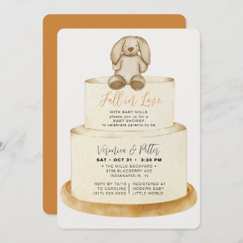 Fall in Love Neutral Autumn Cake Baby Shower Invitation