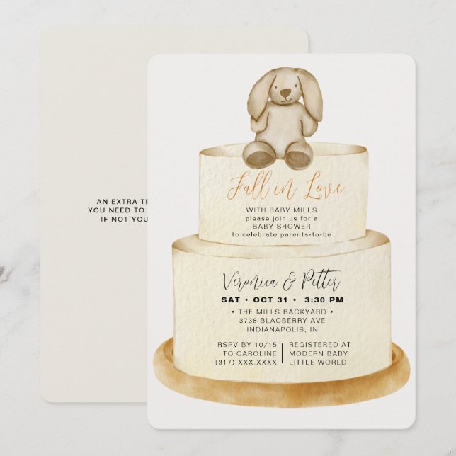 Fall in Love Neutral Autumn Cake Baby Shower Invitation (Front/Back)