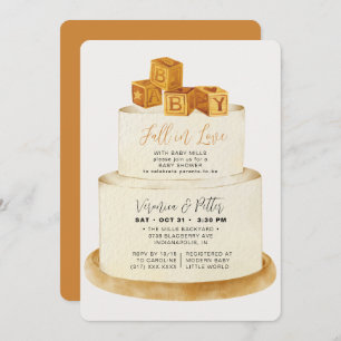 Fall in Love Neutral Autumn Cake Baby Shower Invitation