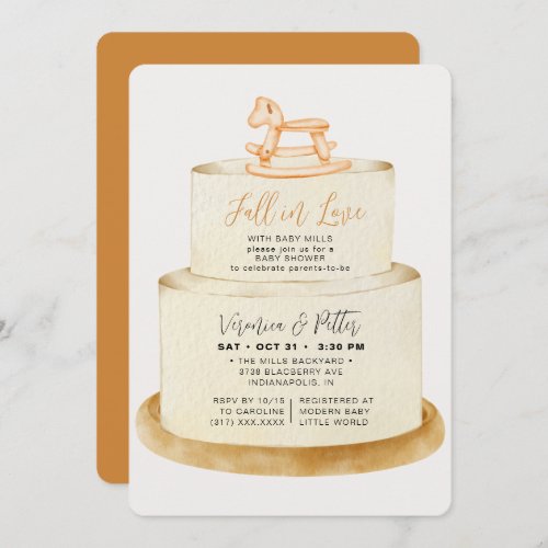 Fall in Love Neutral Autumn Cake Baby Shower Invitation