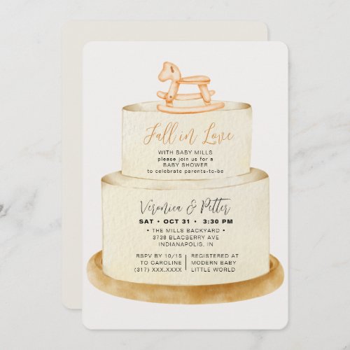 Fall in Love Neutral Autumn Cake Baby Shower Invitation
