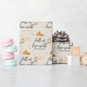 Fall in Love Neutral Baby Shower Custom Wrapping Paper