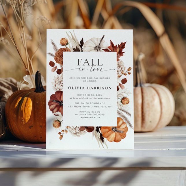 Fall in Love Neutral Pumpkin Frame Bridal Shower Invitation (Creator Uploaded)