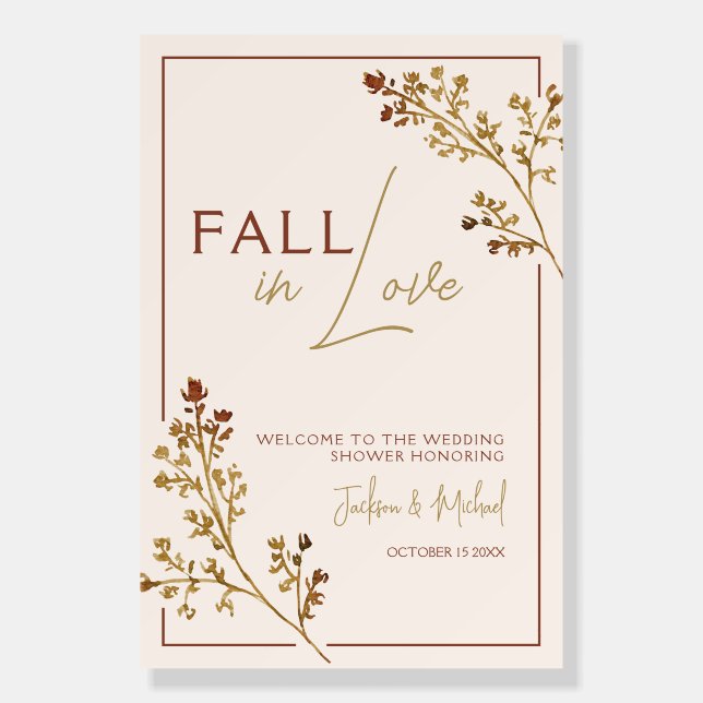 Fall In Love Neutral Wedding Shower Large Welcome Foam Board (Front)