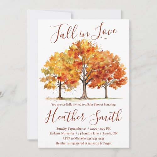 Fall in Love Oak Maple Trees Autumn Baby Shower Invitation