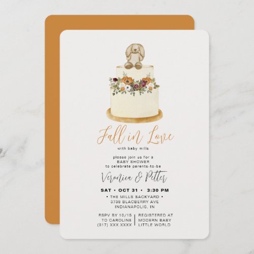 Fall in Love Orange Autumn Cake Baby Shower Invitation