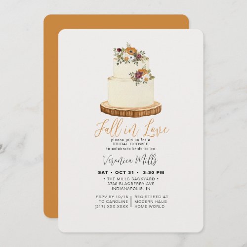 Fall in Love Orange Autumn Cake Bridal Shower Invitation