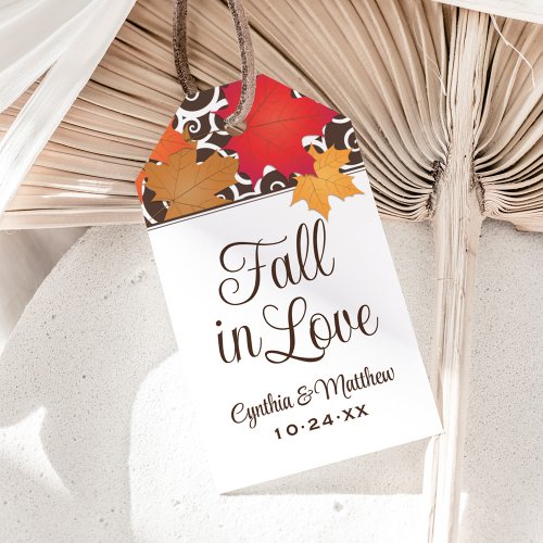 Fall in Love Orange Autumn Leaves Wedding Monogram Gift Tags