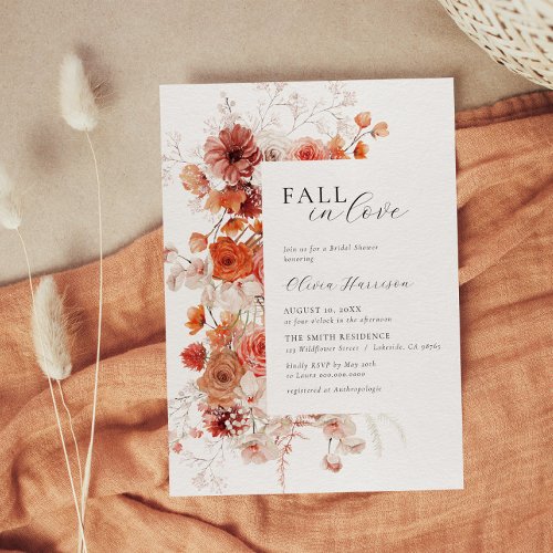 Fall in Love Orange Floral Bridal Shower Invitation