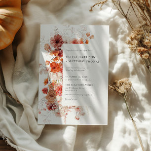 Fall in Love Orange Floral Wedding Invitation
