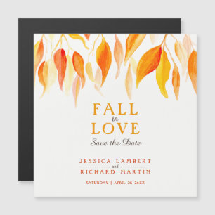 Fall in love orange leaves wedding save the date magnetic invitation
