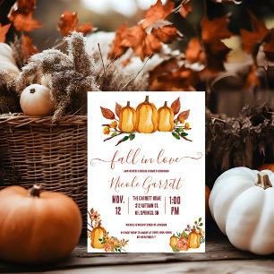 Fall in Love, Orange Pumpkin, Floral Bridal Shower Invitation