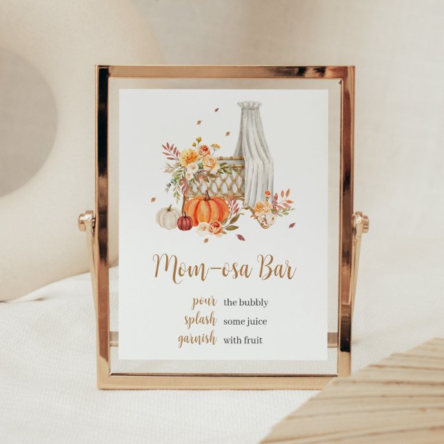Fall In Love Orange Pumpkin Mom Osa Bar Sign (Fall Floral Pumpkin Baby Shower Mom Osa Bar Sign)