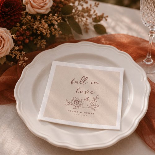 Fall in Love Organic Minimalist Autumn Wedding Napkins