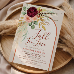 Fall In Love Pampas Floral Rust Arch Bridal Shower Invitation