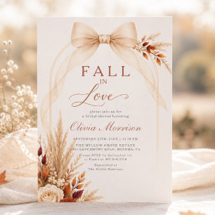 Fall In Love Pampas Grass Bow Bridal Shower Invitation