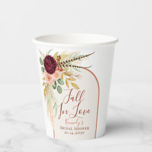 Fall In Love Pampas Grass Terracotta Boho Floral Paper Cups