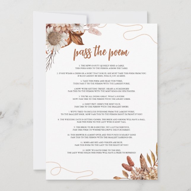 Fall in love | Pass the Poem Bridal Shower Game  Invitation (Front)