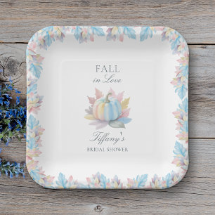 Fall in Love Pastel Blue Pumpkin Bridal Shower Paper Plates