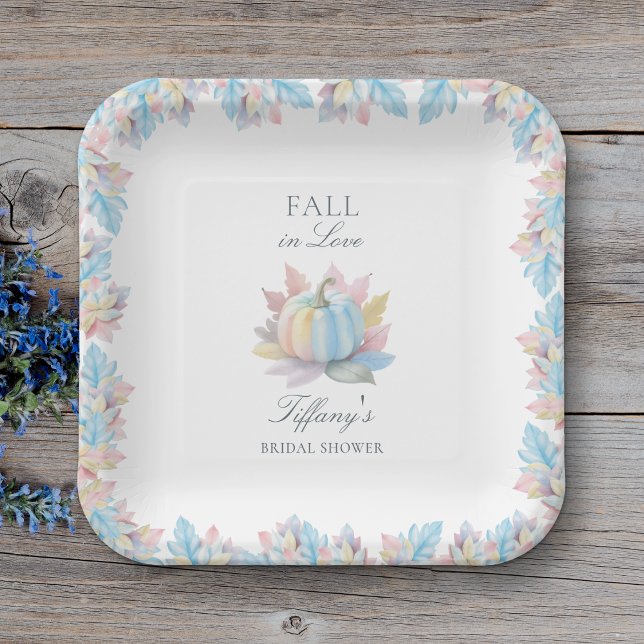 Fall in Love Pastel Blue Pumpkin Bridal Shower Paper Plates (Creator Uploaded)