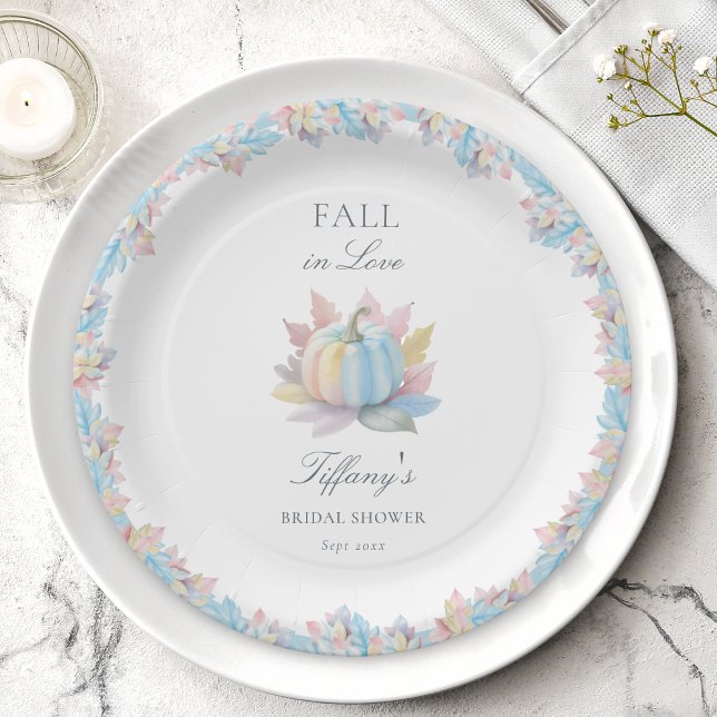 Fall in Love Pastel Blue Pumpkin Bridal Shower Paper Plates (Creator Uploaded)