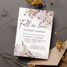 Fall in love pastel foliage pumpkin baby shower invitation