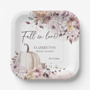 Fall in love pastel foliage pumpkin bridal shower paper plates