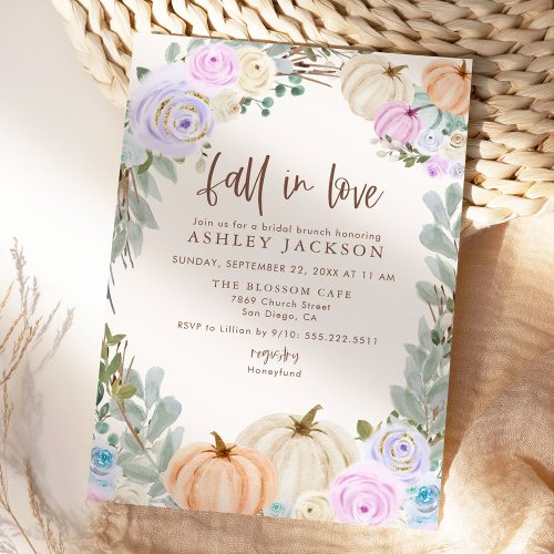Fall In Love Pastel Pumpkins Bridal Shower Invites