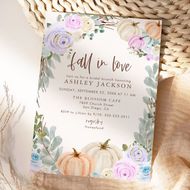 Fall In Love Pastel Pumpkins Bridal Shower Invites (Creator Uploaded)