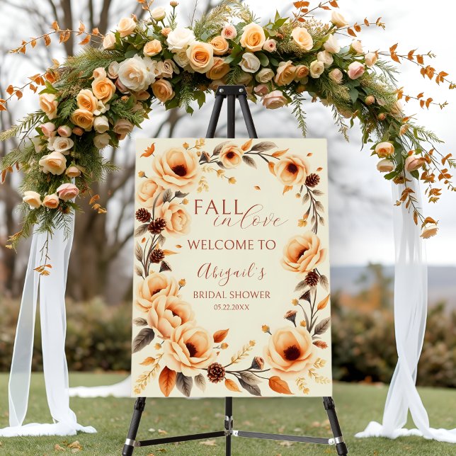 Fall in love peach floral border wedding welcome foam board (Creator Uploaded)